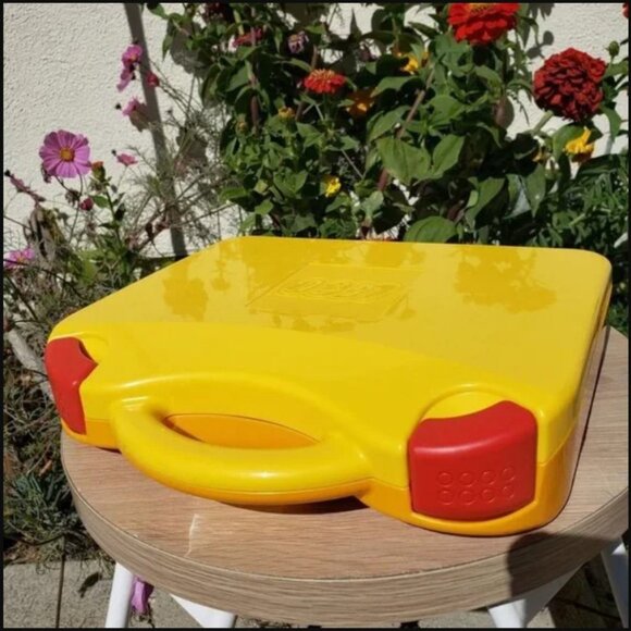 SET of 2 LEGO Yellow Plastic Travel Carrying Carry Case Storage Box w Handle Div - Picture 2 of 8